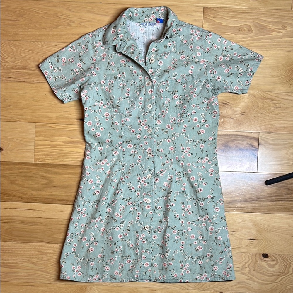 Gotcha Covered Vintage Green Floral Button Down Dress | Size 6